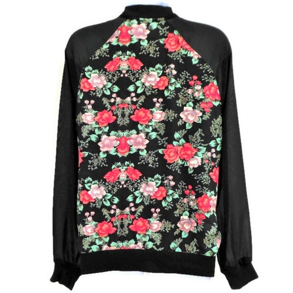 Kendall & Kylie Bomber Jacket Zip Floral Sheer Raglan Sleeve Lightweight S - Picture 4 of 8